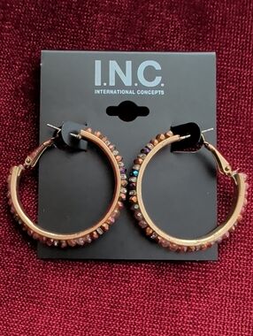 🔥INC International Concepts Gold Hoop Earrings with Multicolor Iridescent Beads